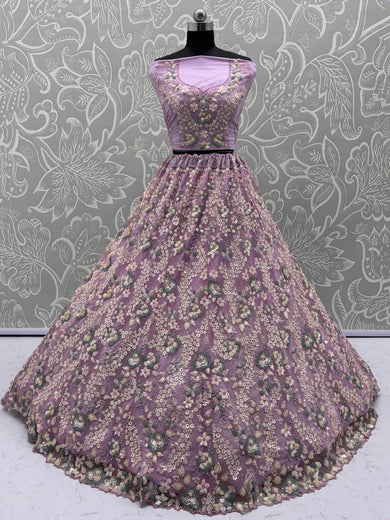 Spectacular Lilac Net Floral Embroidered Function Wear Lehenga Choli